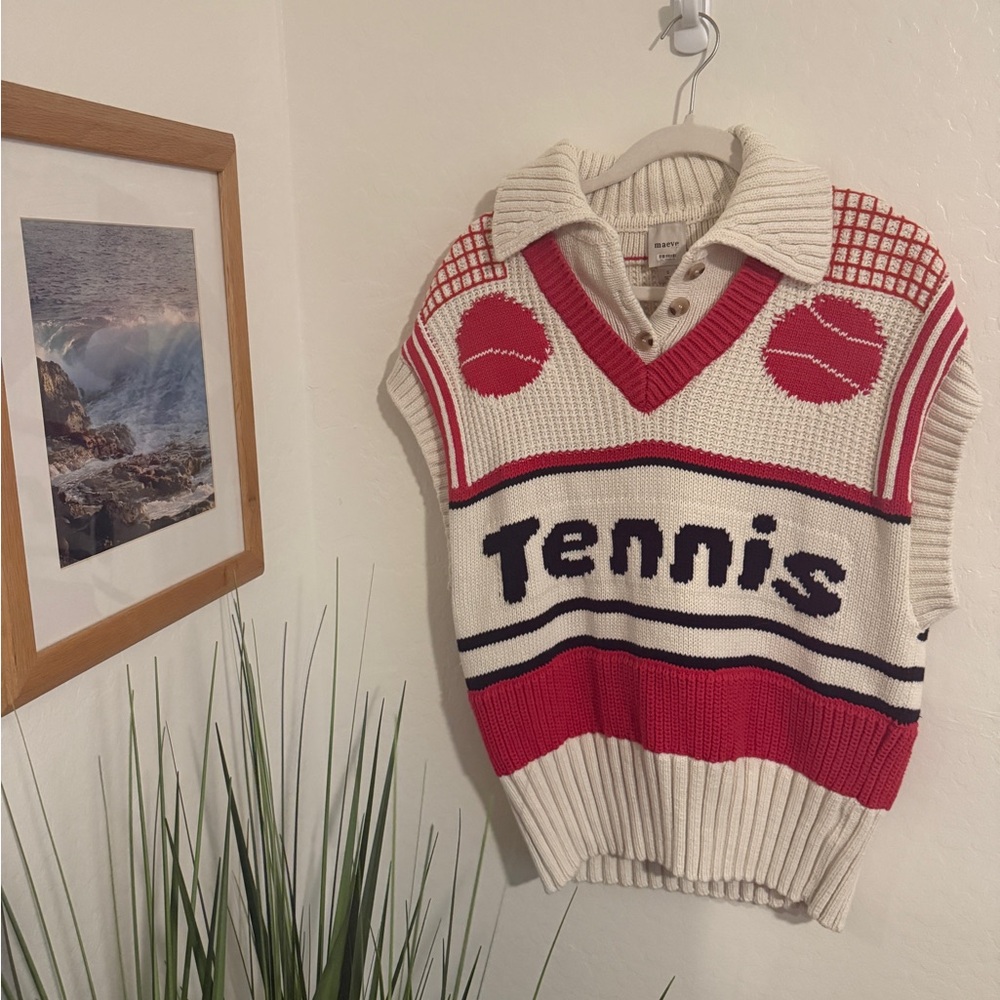 Maeve Tennis V-Neck Button-Up Twofer Sweater Vest - Picture 2 of 3